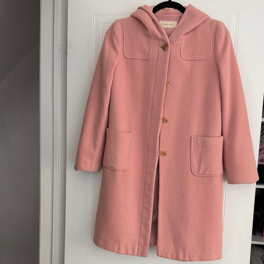 Elegant Pink Hooded wool Coat